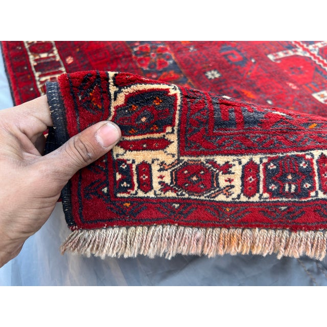Ruby Red Vintage Turkmen Bukhara Wool Rug 6'9" X 9'4" Afghan Tribal Ersari Carpet, Living Room Rug For Sale - Image 8 of 9