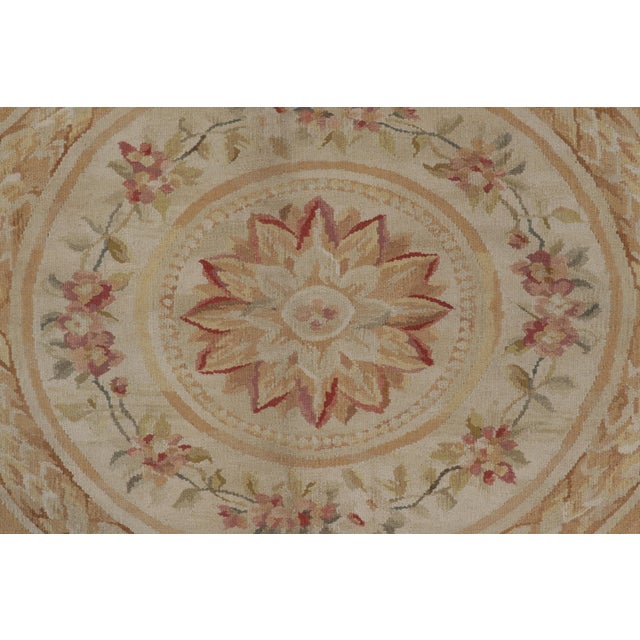 Textile Rug & Kilim’s Aubusson Style Rug in Light Gold and Cream With Floral Medallion For Sale - Image 7 of 9