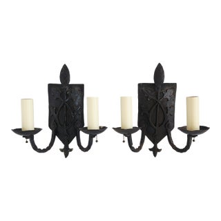 Antique Spanish Revival Wrought Iron Wall Sconces - a Pair For Sale
