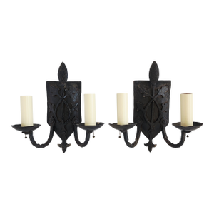 Antique Spanish Revival Wrought Iron Wall Sconces - a Pair