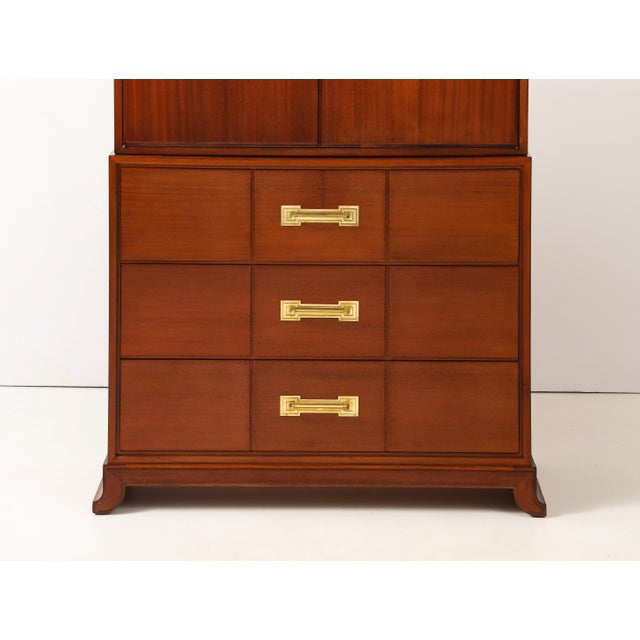 Tommi Parzinger for Charak Modern Mahogany and Brass Tall Chest of Drawers For Sale - Image 13 of 18