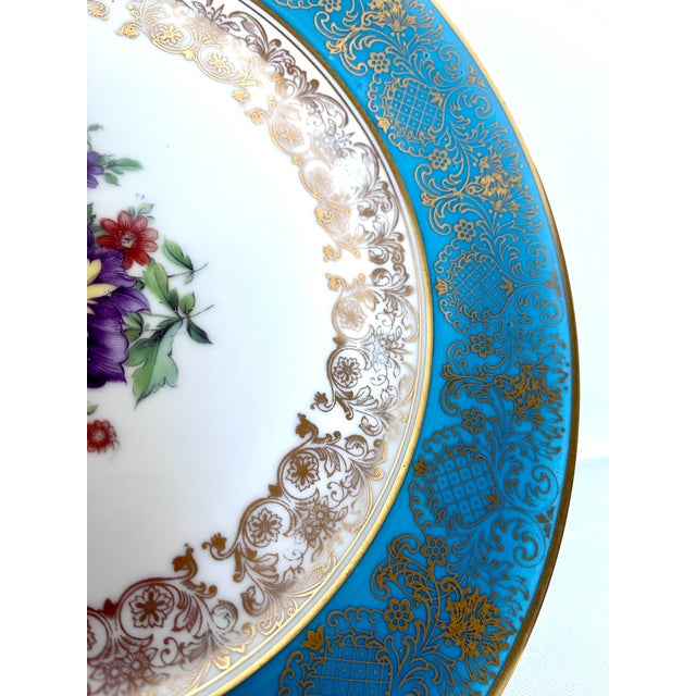 Rosenthal Vintage 1930s Rosenthal Germany Turquoise & Gold Encrusted Porcelain Dinner Plate For Sale - Image 4 of 7