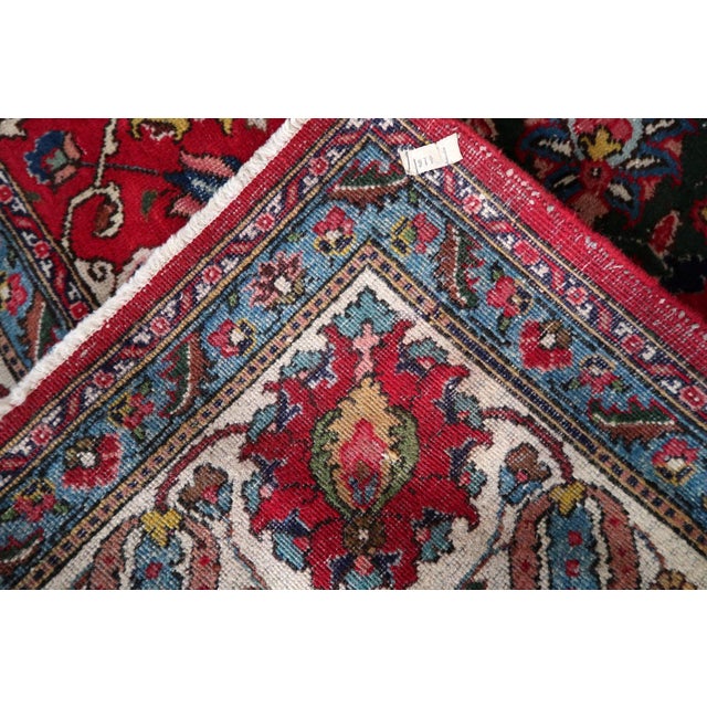 Chinese 1920s, Antique Tabriz Wool Rug, Allover Shah Abbasi Floral, Crimson Field, 9 X 13 For Sale - Image 3 of 16
