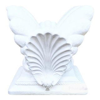 Monumental Vintage Coastal 4 Sided Clam Shell Form Gloss White Dining Table, Console Table Base 2 Available For Sale