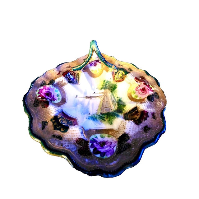 Late 19th Century Nippon Porcelain Nappy (Candy) Dish Gold Trimmed & Hand Painted W/ Handle For Sale - Image 4 of 4