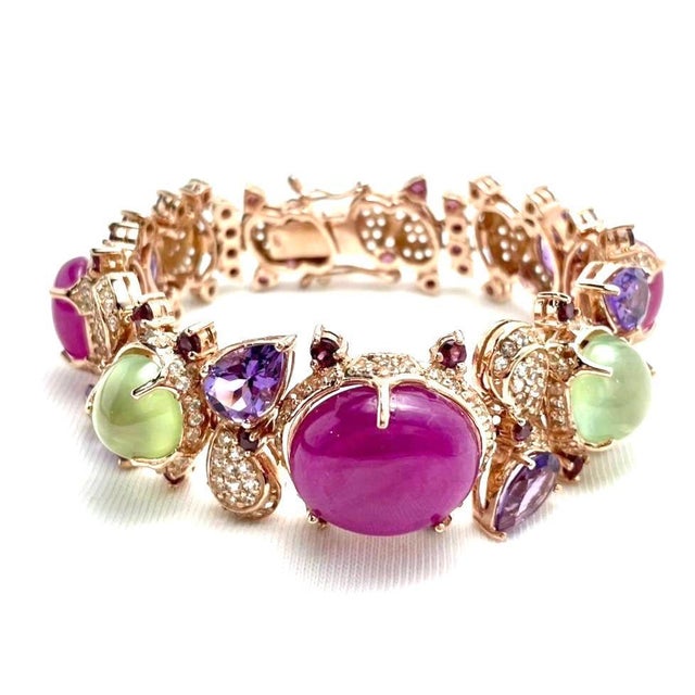 Bochic “Capri” Ruby, Sapphire, Amethyst & Aquamarine Bracelet Set 18K & Silver For Sale - Image 11 of 12