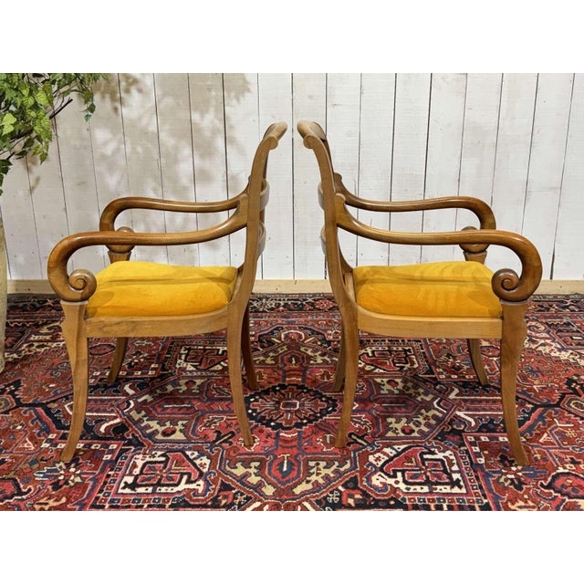 Cherrywood Armchairs with Scrolled Backs, 1960s, Set of 2 For Sale - Image 4 of 11