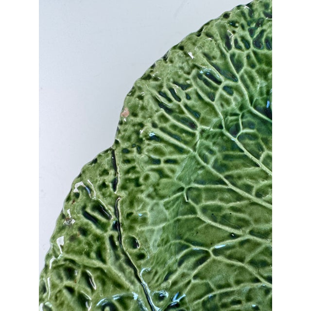 English Vintage Bordallo Pinheiro Cabbage Leaf Platter For Sale - Image 3 of 7