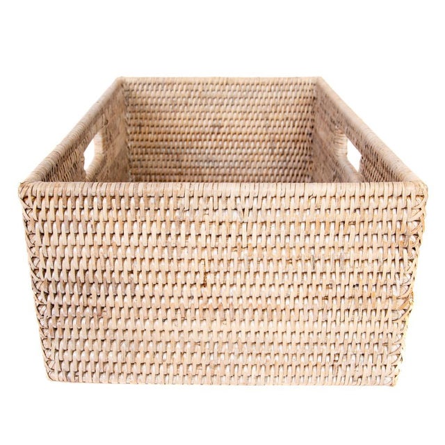 Artifacts Rattan Rectangular Shelf Basket with Side Handles in White Wash - 16" For Sale - Image 4 of 9