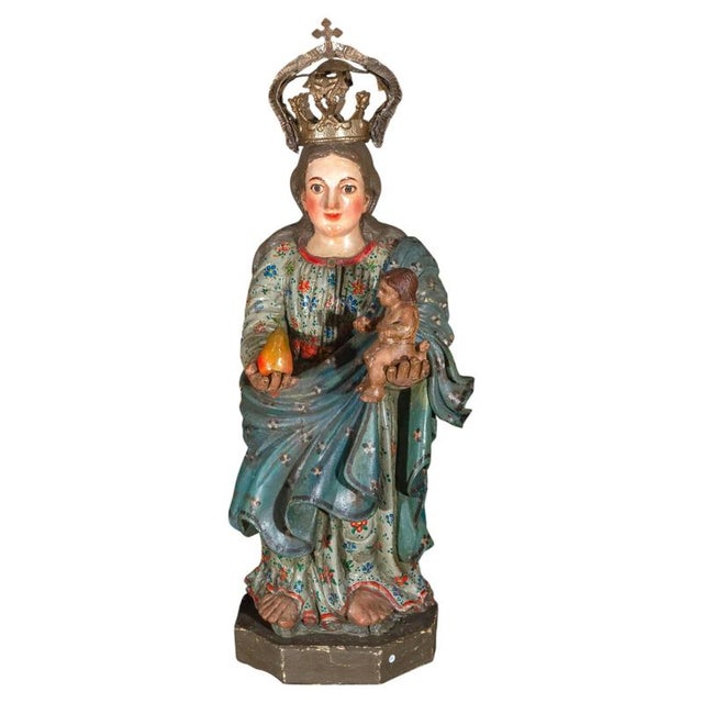 Antique Peruvian Polychromed Wood Sculpture, 1750 For Sale - Image 12 of 12