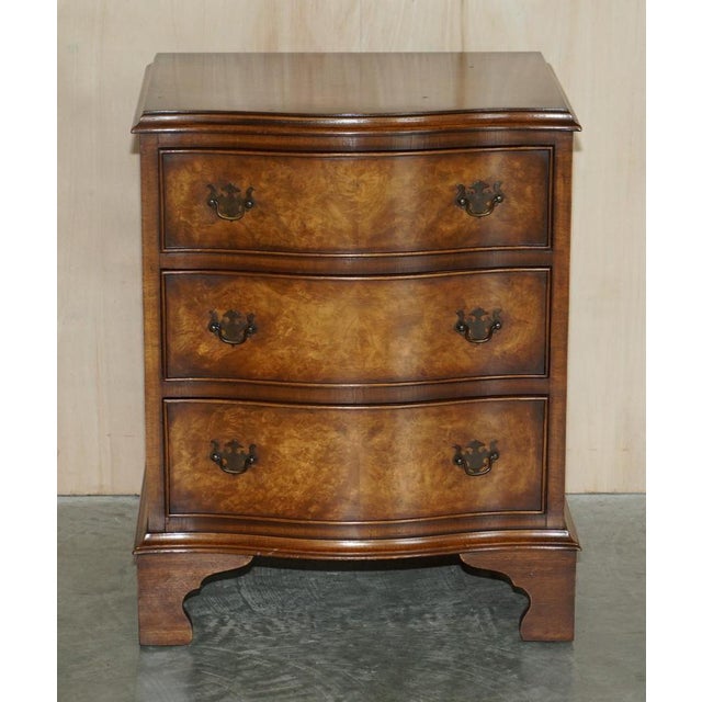 Hollywood Regency Vintage Burr & Walnut Serpentine Fronted Side Table Chest of Drawers from Bevan Funnell, 1960s For Sale - Image 3 of 18