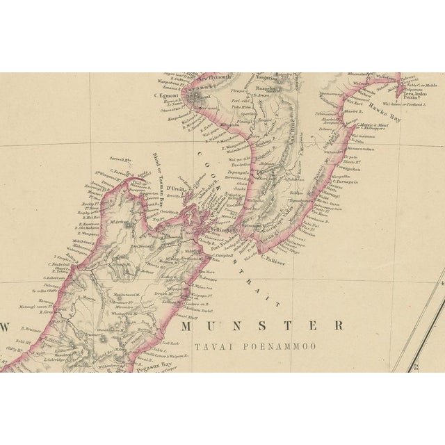 New zealand, antique map, pacific islands, sandwich islands, blackie atlas 1860 : this original antique map titled new...