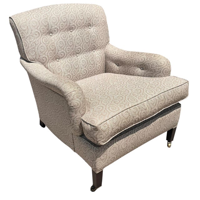 English George Smith Beige Linen Upholstered Roll Arm Club Chair - 1 of 2 For Sale - Image 3 of 5