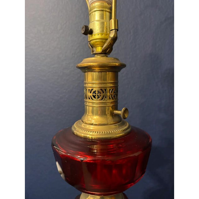 1940s Paul Hanson Red Glass Brass Table Lamp For Sale - Image 9 of 11