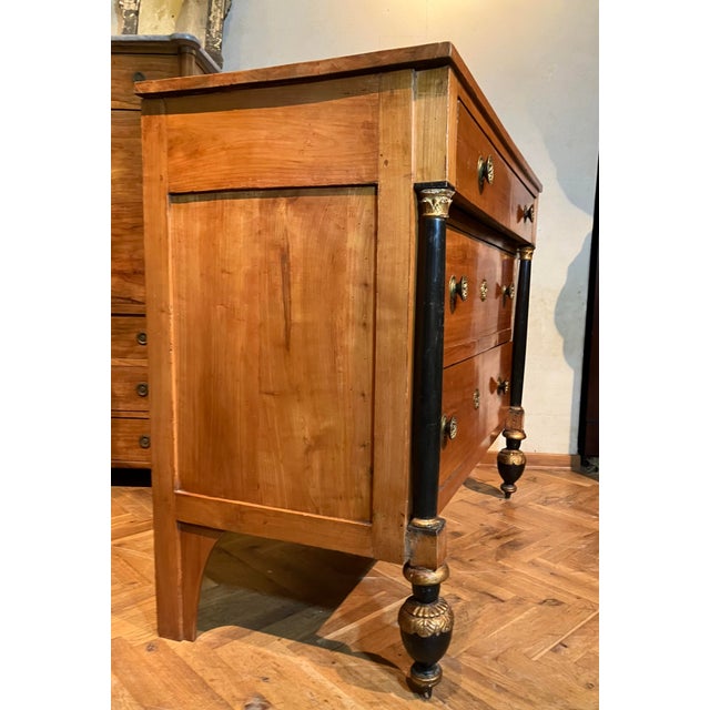 Antique Italian Empire Cherrywood Chest of Drawers with Ebonized Columns, 1800s For Sale - Image 5 of 13