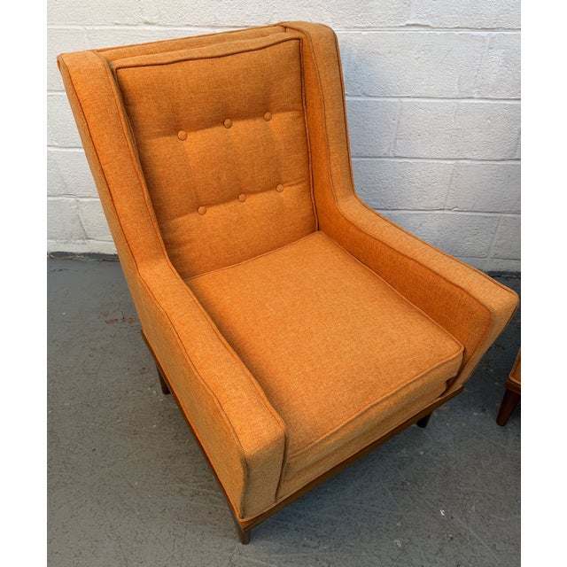Pair of Vintage Mid-Century Modern Orange Upholstered Armchairs For Sale - Image 12 of 13