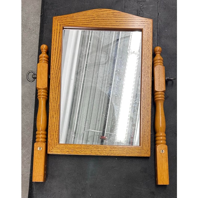 1960s Mid Century Revolving Jewelry Armoire in Oak Finish Free Standing Pilasters Mirror Chest of Draws For Sale - Image 10 of 17