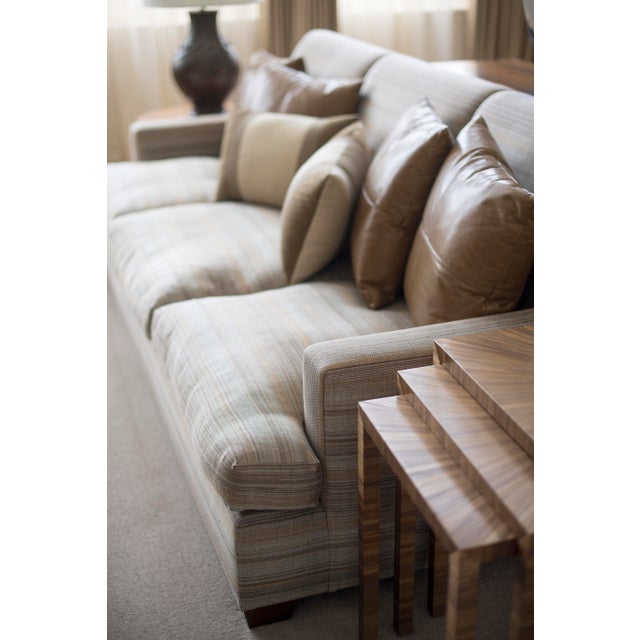 Custom Upholstered Sofa With Decorative Cushions For Sale In New York - Image 6 of 13