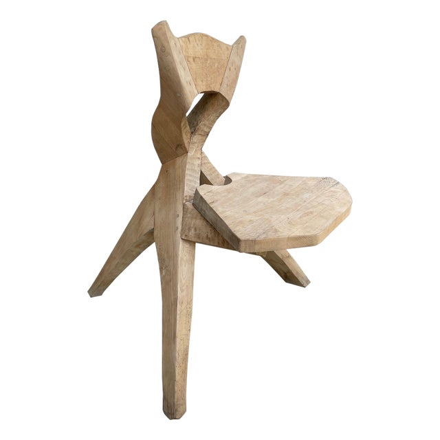 European Studio Art Chair in Carved Wood In the Manner of Jean Touret For Sale