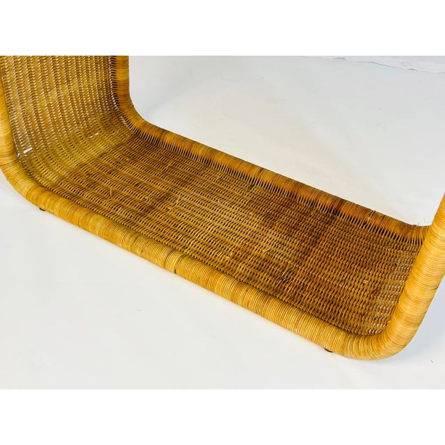 Wicker and Glass Etagere Bookcase Display Shelf Attributed to Founders, Mid Century Modern For Sale - Image 13 of 15