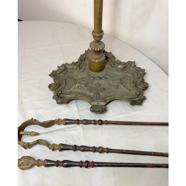 Antique Ornate 19th Century Gilt Bronze Brass Fireplace Tool Tongs Shover Set For Sale - Image 9 of 12
