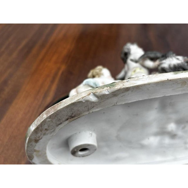 Porcelain Group of Nude Putti & the Goat Amalthea on Wooden Display Stand For Sale - Image 9 of 16