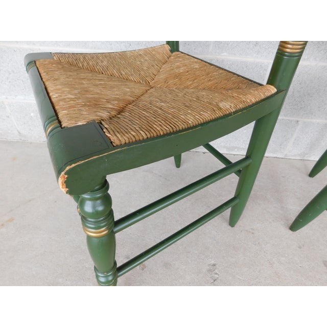Mid 20th Century L Hitchcock Green Rush Bottom Stenciled Chairs - A Pair For Sale - Image 5 of 17