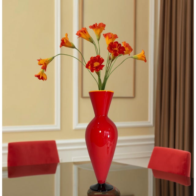 David Levi Signed Ibex 2004 Art Glass Red Vase For Sale - Image 10 of 14