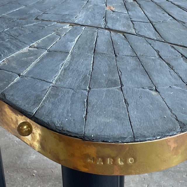 Vintage French Slate + Brass Side Table Signed MARLO For Sale - Image 10 of 10