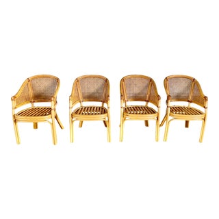 Organic Modern Bamboo and Cane Club Chairs - Set of 4 For Sale