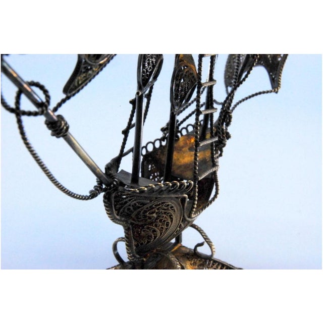 Silver Silver Filigree Caravel with Crosses on the Sails and Masts For Sale - Image 8 of 10