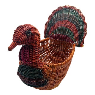 1980s Oversized Wicker/Rattan Serving Turkey Basket in the Style of Mario Lopez Torres For Sale