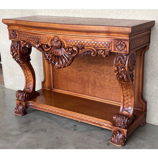 French French Biedermeier Mahogany Carved Console Table With Drawer For Sale - Image 3 of 13