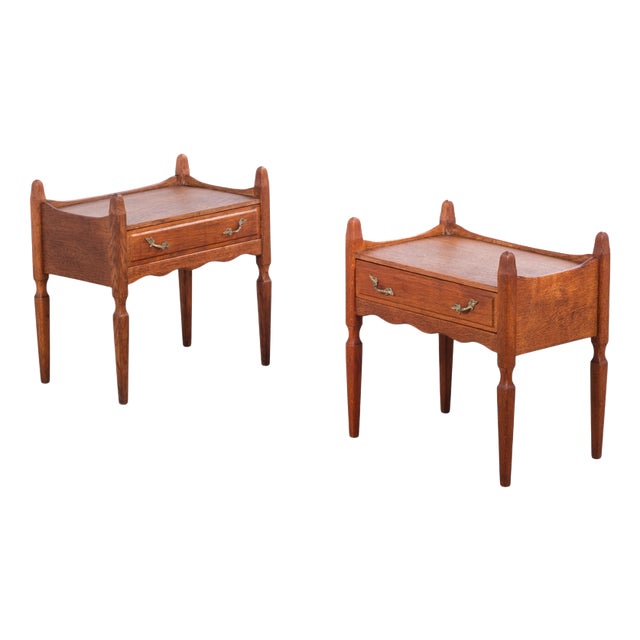 Brutalist Oak Nightstands attributed to Henning Kjærnulf, 1970s, Set of 2 For Sale