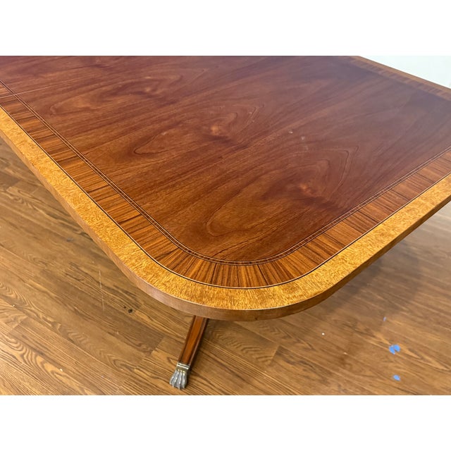 Traditional Multi-Banded Mahogany Dining Table by Leighton Hall - Showroom Sample For Sale - Image 9 of 18