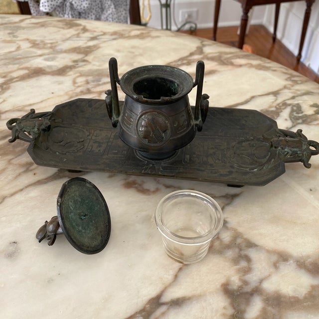 19th Century Antique Egyptian Revival Bronze Inkwell For Sale - Image 11 of 12