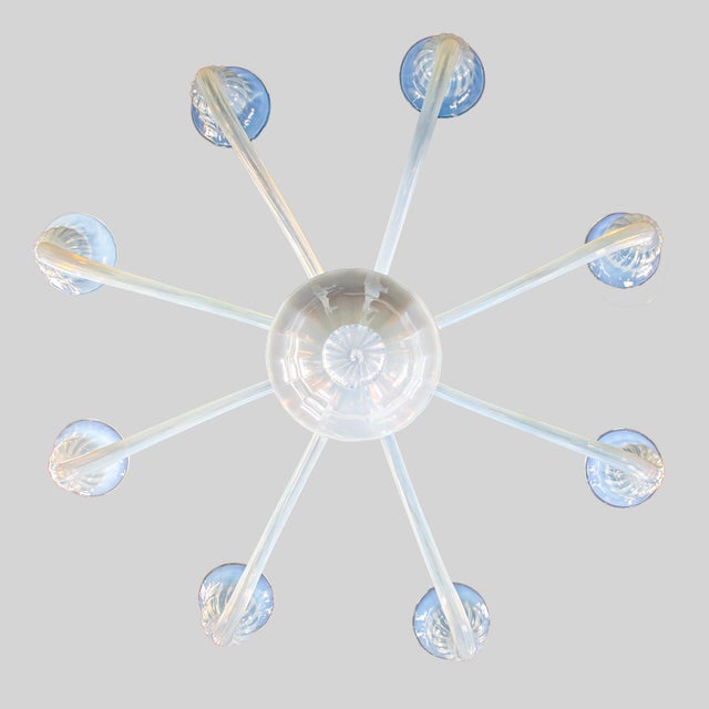 Baby Blue Large Vintage Eight Arm Opaline Murano Glass Chandelier in the Manner of Barovier & Toso For Sale - Image 8 of 18