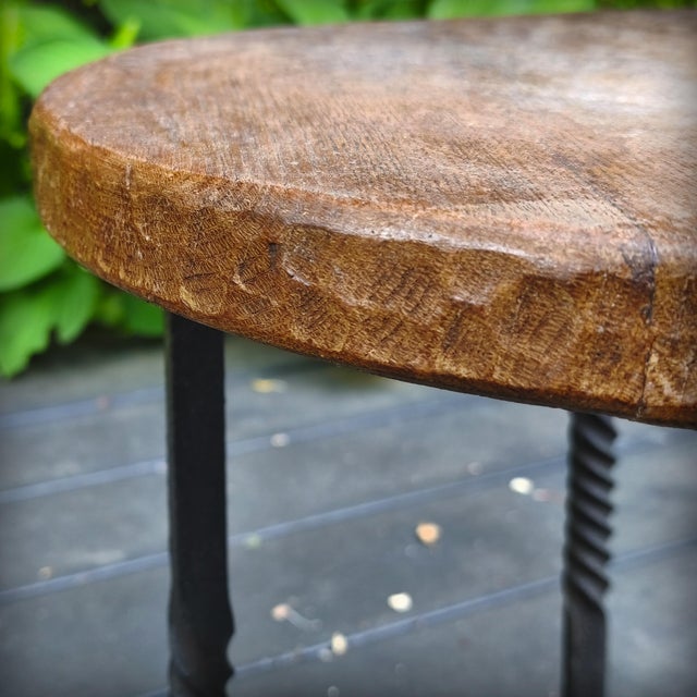 Vintage Side Tables in Wrought Iron and Oak, France, 1930s, Set of 2 For Sale - Image 4 of 18