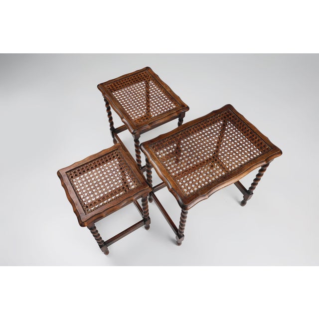 20th Century Oak and Rattan Nesting Tables, Set of 3 For Sale - Image 13 of 14