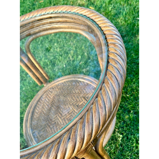 1970s Boho Chic Rattan Round Table Set For Sale In Palm Springs - Image 6 of 9