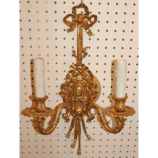 Mid 20th Century Mid 20th Century Elegant Louis XV French Style Gilt Bronze Two-Light Wall Sconces - Pair For Sale - Image 5 of 6