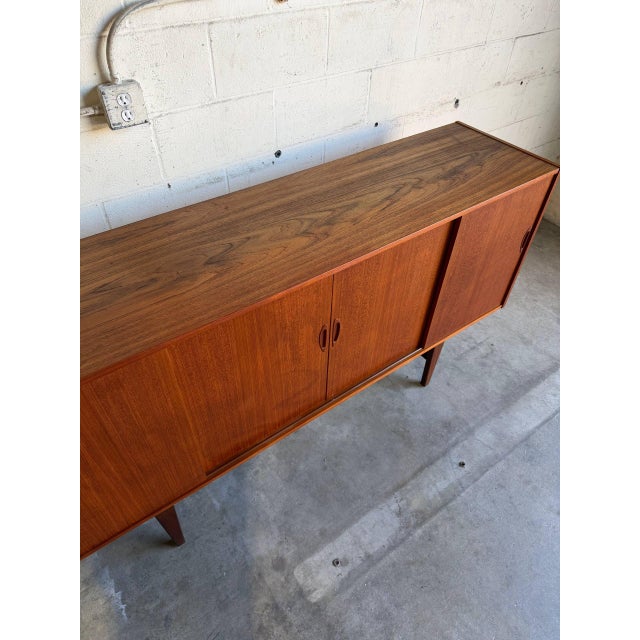 Vintage Danish Modern Teak Sideboard Credenza Sliding Door Cabinet 1960s For Sale - Image 10 of 10