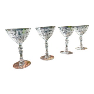 Four 1930s Fostoria Chintz Liqueur or Cordial Glasses Etched With Chintz Pattern- Set of 4 For Sale