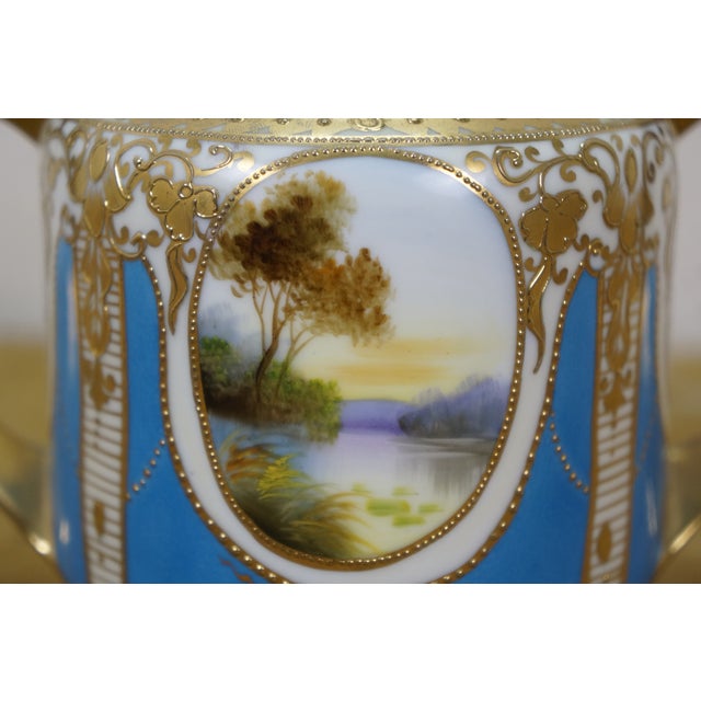 Turquoise Antique Noritake Turquoise Blue & Gold Lidded Sugar Bowl W/ Spoon For Sale - Image 8 of 18