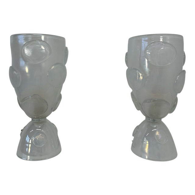 Italian Art Deco Murano Glass Vase Table Lamps, 2000s, Set of 2 For Sale