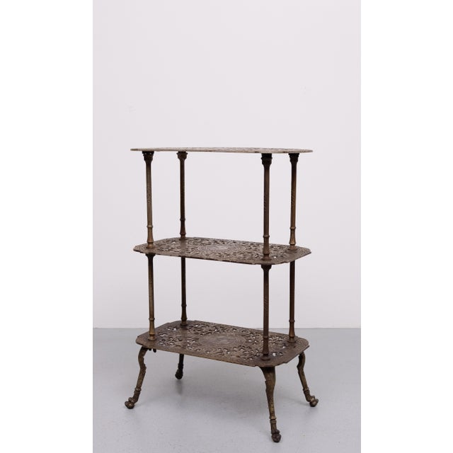 Antique French Ornate Cast Iron and Brass 3-Tier Side Table, 1880s For Sale - Image 3 of 13