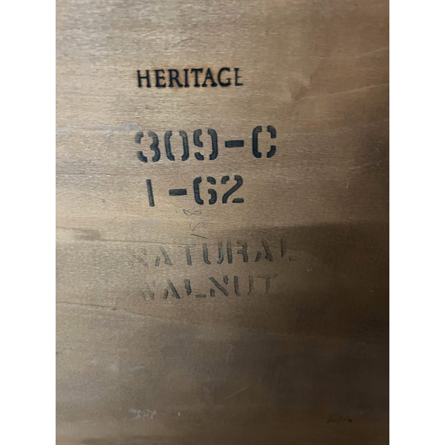 Brown Mid-Century Walnut Coffee Table With Travertine Inset and Caned Shelf by Heritage For Sale - Image 8 of 8