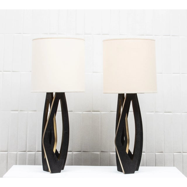 2020s Pair of Modern Lamps in Black Shagreen With Bronze Patina Brass by R&y Augousti For Sale - Image 5 of 9