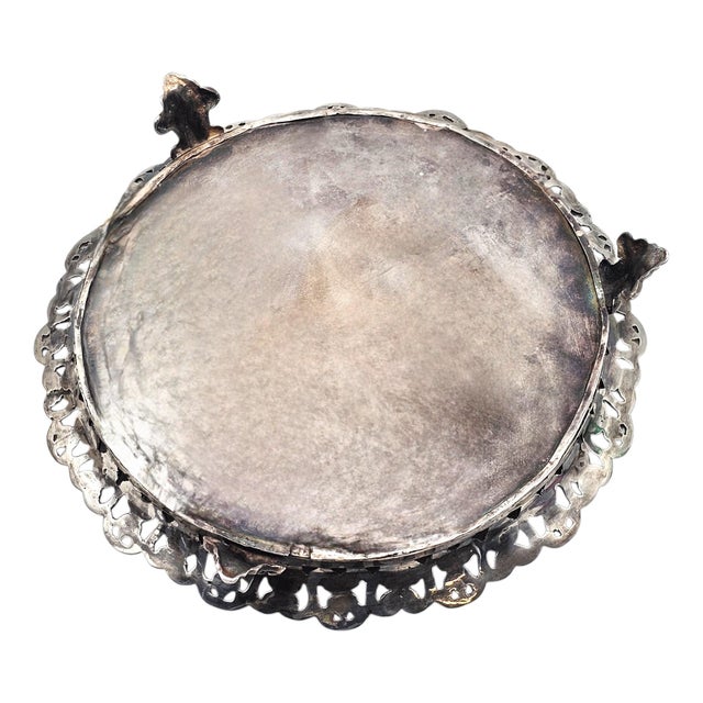 Metal Brazilian Alpaca Silverplate Rococo Salon Tray With Pierced Gallery — Footed 10" For Sale - Image 7 of 7