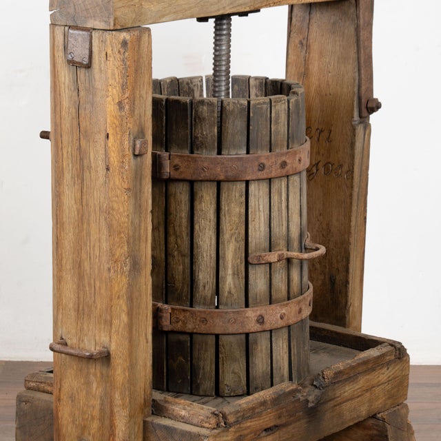Wood Antique Wine Press From Hungary Dated 1932 For Sale - Image 7 of 12